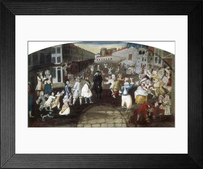 Framed Print : Street Performers at the Carnival Populaire, Rue Saint Antoine. ca. 1670. French anonymous. Oil on canvas. FRANCE. Paris. Muse Carnavalet (Carnavalet Museum)