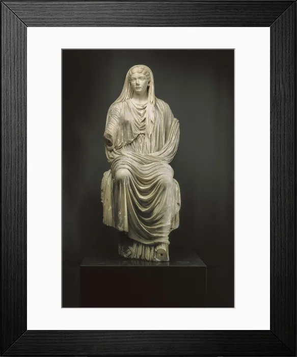 Framed Print : LIVIA DRUSILLA (58 BC - AD 29). Sitting statue of Livia (1st c. AD). Roman art. Sculpture on marble. SPAIN. Madrid. National Museum of Archaeology. Proc: ITALY. Paestum