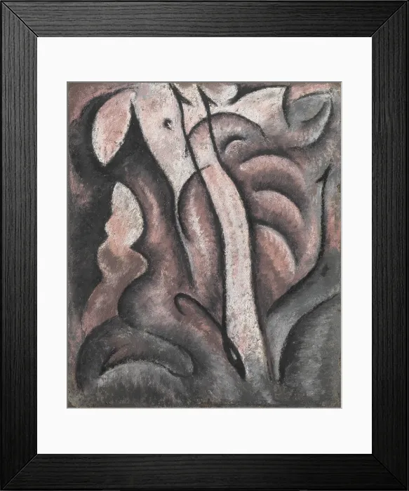 Framed Print : SENTIMENTAL MUSIC, by Arthur Dove, 1913, American drawing, pastel on paperboard. Abstract, flowing, rounded forms are intersected by gently curved vertical shapes