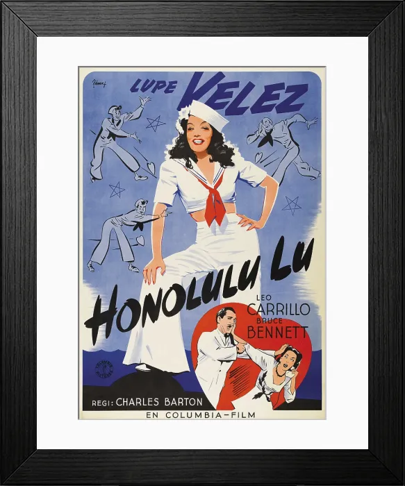 Framed Print : HONOLULU LU, top: Lupe Velez on Swedish poster art, 1941 Framed Print : HONOLULU LU, top: Lupe Velez on Swedish poster art, 1941