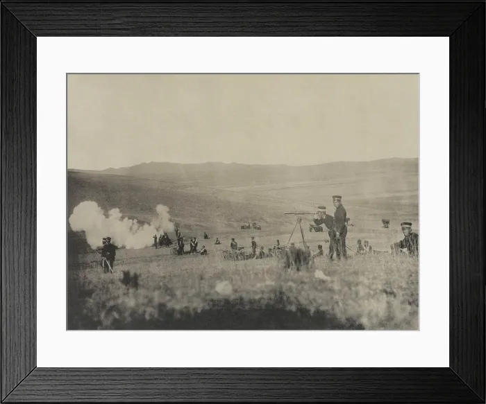 Framed Print : Japanese Mountain Artillery attack near Fongheatun, west of Port Arthur, Nov. 21, 1894. The Japanese army was organized and equipped with modern European models