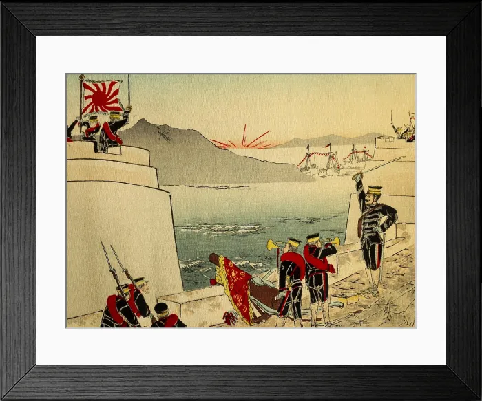 Framed Print : Japanese soldiers victorious on the citadel of Lushunkou (Port Arthur) in the Sino-Japanese War. Japanese forces captured the defenses of the Chinese strategic port on Nov
