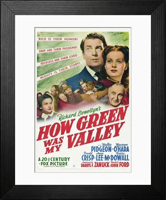 Framed Print : HOW GREEN WAS MY VALLEY, US poster, top right from left: Walter Pidgeon, Maureen O'Hara, bottom left: Roddy McDowall, bottom right: Donald Crisp, 1941