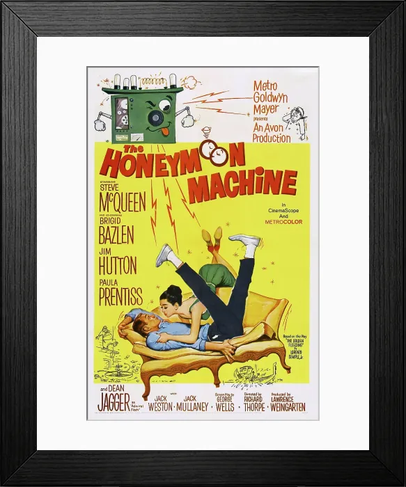 Framed Print : THE HONEYMOON MACHINE, US poster art, from left: Steve McQueen, Brigid Bazlen, 1961 Framed Print : THE HONEYMOON MACHINE, US poster art, from left: Steve McQueen, Brigid Bazlen, 1961