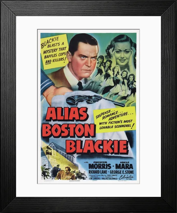 Framed Print : ALIAS BOSTON BLACKIE, US poster art, from left: Chester Morris, Adele Mara, 1942