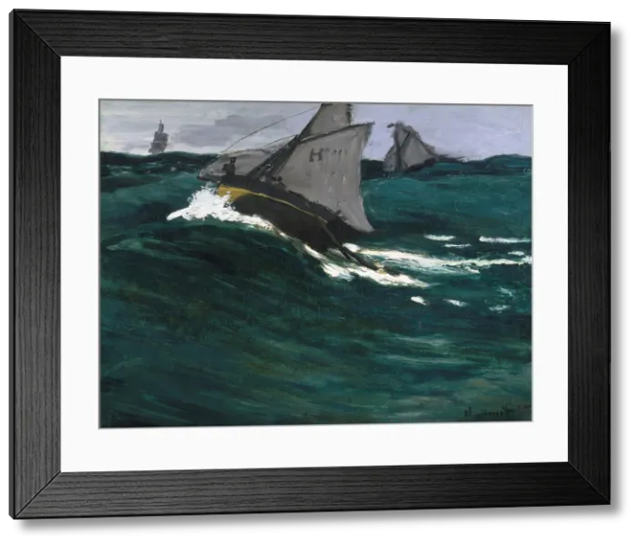 Framed Print : The Green Wave, by Claude Monet, ca. 1866-67, French impressionist painting, oil on canvas. This seascape used elements from Manet's 1864 paintings of the USS Kearsarge