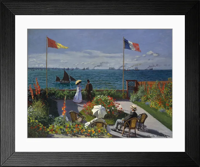 Framed Print : Garden at Sainte-Adresse, by Claude Monet, 1867, French impressionist painting, oil on canvas Framed Print : Garden at Sainte-Adresse, by Claude Monet, 1867, French impressionist painting, oil on canvas