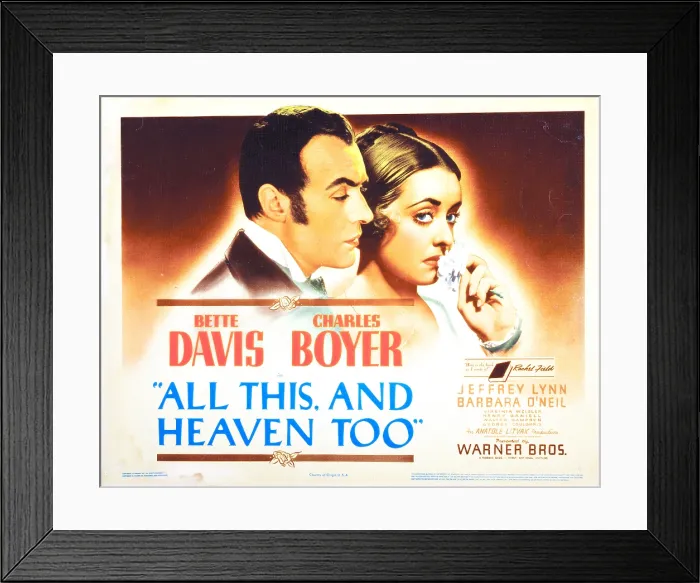 Framed Print : ALL THIS, AND HEAVEN TOO, Charles Boyer, Bette Davis, 1940