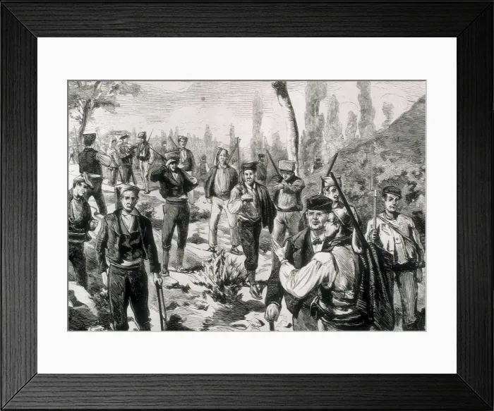 Framed Print : Spain. Third Carlist War. Mountain somaten (Catalan militia). Carlist troops near Berga. Picture from 'La Ilustracin espaola y americana' (30th November 1875)