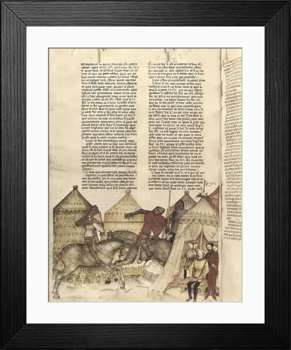 Framed Print : Tournament with Tristan with a knight before the king. Fol. 86 v. of the book 'Tristan de Lonois'. Miniature Painting. FRANCE. Paris. National Library