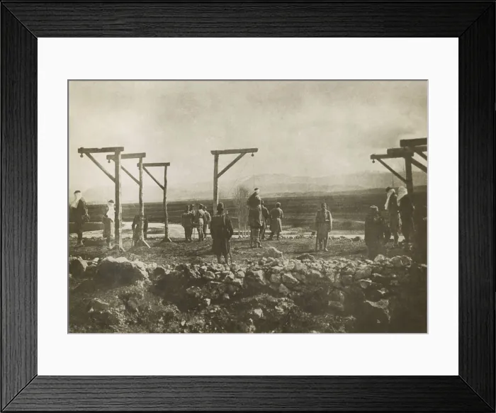 Framed Print : Austrian soldiers executing Serbian civilians by hanging during World War 1 Framed Print : Austrian soldiers executing Serbian civilians by hanging during World War 1