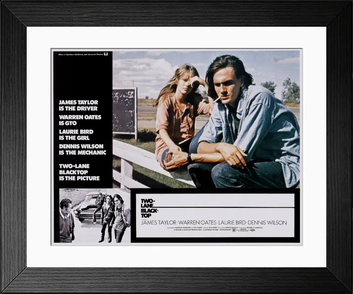 Framed Print : TWO-LANE BLACKTOP, (from left, large inset), Laurie Bird, James Taylor, 1971 Framed Print : TWO-LANE BLACKTOP, (from left, large inset), Laurie Bird, James Taylor, 1971