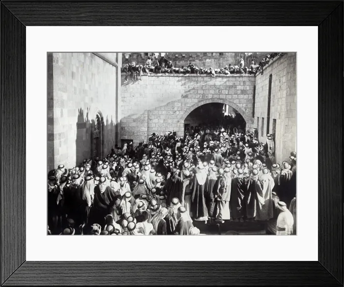 Framed Print : British official reading Sir Herbert Samuels proclamation supporting Abdullah I bin al-Hussein. Jerusalem, July 7, 1920
