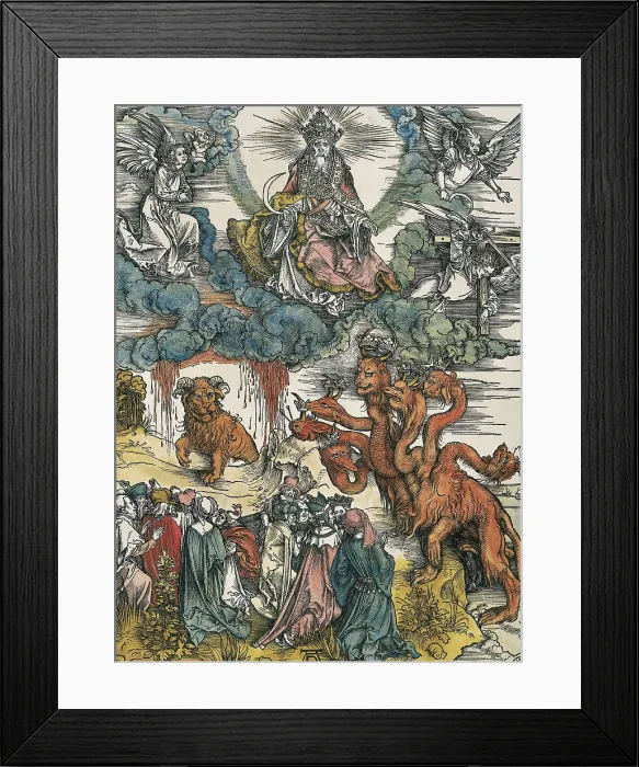 Framed Print : DURER, Albrecht (1471-1528). Apocalypse of St. John. 1496-1498. Evil forces in the shape of monsters trying to invade the Earth. Flemish art. Xylography. ITALY. Venice