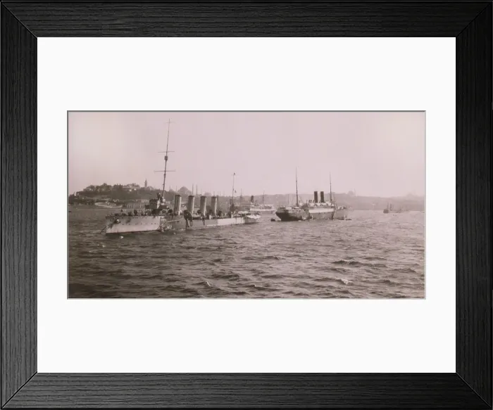 Framed Print : Allied battleships anchored in the harbor of Istanbul in 1923. The victory of Turkish Army under Kemal Pasha in the Greco-Turkish War reopened negotiations with the WW1 victors