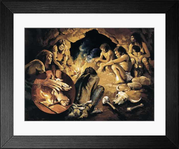 Framed Print : Prehistory. Upper Paleolithic. Cromagnon men got together around the fire in a cave. AISA / Everett Collection**US SALES ONLY** Framed Print : Prehistory. Upper Paleolithic. Cromagnon men got together around the fire in a cave. AISA / Everett Collection**US SALES ONLY**
