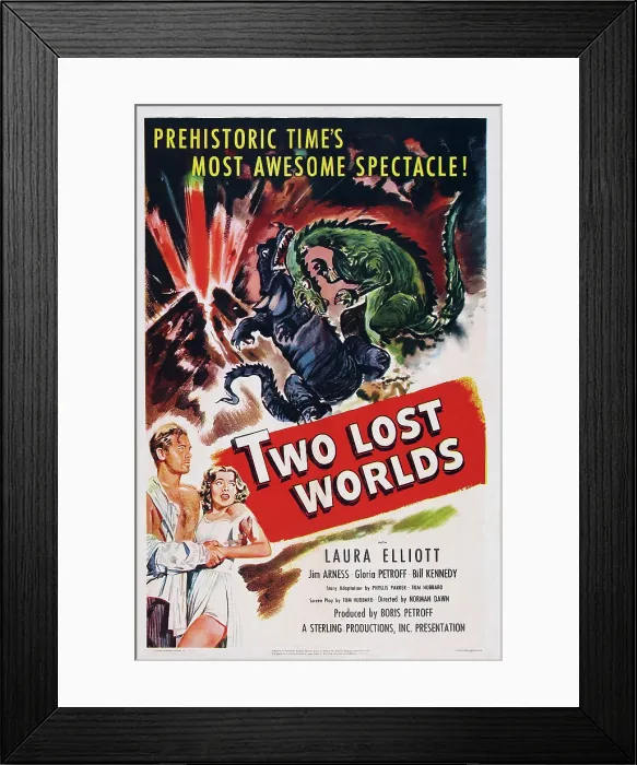 Framed Print : TWO LOST WORLDS, US poster, bottom from left: Bill Kennedy, Laura Elliott (aka Kasey Rogers), 1951