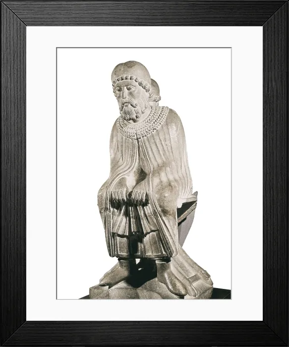 Framed Print : ANTELAMI, Benedetto (1150-1233). Month of January. 1200. ITALY. Parma. Baptistry. Lombardian art. It belongs to the cycle of months and seasons. Romanesque art. Sculpture on rock