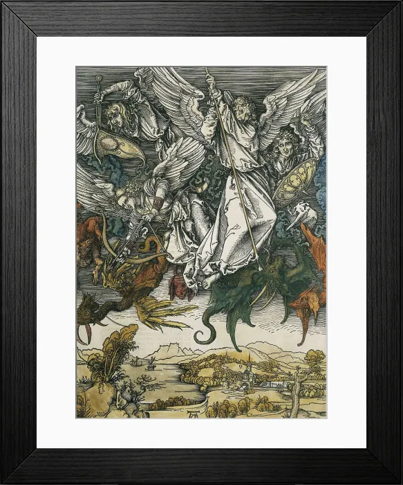 Framed Print : DURER, Albrecht (1471-1528). Apocalypse of St. John. 1496-1498. The Fall of the Rebel Angels. Flemish art. Xylography. ITALY. Venice. Correr Museum Library