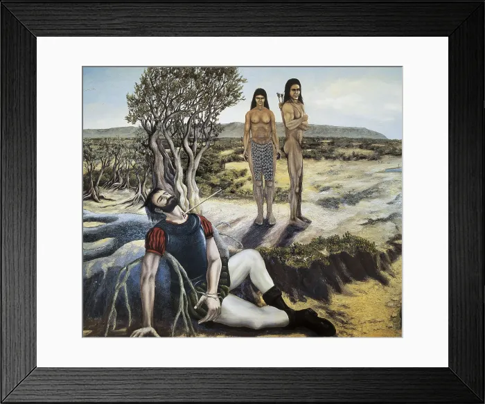 Framed Print : Death of Fortuny Jimnez Bertadoa arriving at California Peninsula in 1534. Watercolour. MEXICO. La Paz. Anthropology and History Museum. AISA / Everett Collection**US SALES ONLY** Framed Print : Death of Fortuny Jimnez Bertadoa arriving at California Peninsula in 1534. Watercolour. MEXICO. La Paz. Anthropology and History Museum. AISA / Everett Collection**US SALES ONLY**