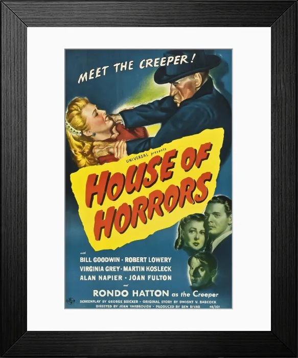 Framed Print : HOUSE OF HORRORS, top right: Rondo Hatton, bottom from left: Virginia Grey, Robert Lowery, Martin Kosleck, 1946