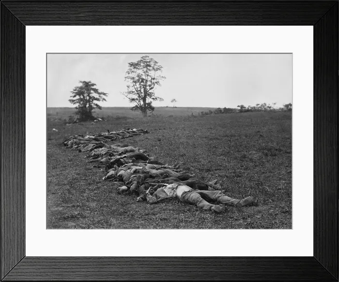 Framed Print : US Civil War. Battle of Antietam, also called Battle of Sharpsburg, Sept. 17, 1862. Confederate dead gathered for burial. Photo taken Sept