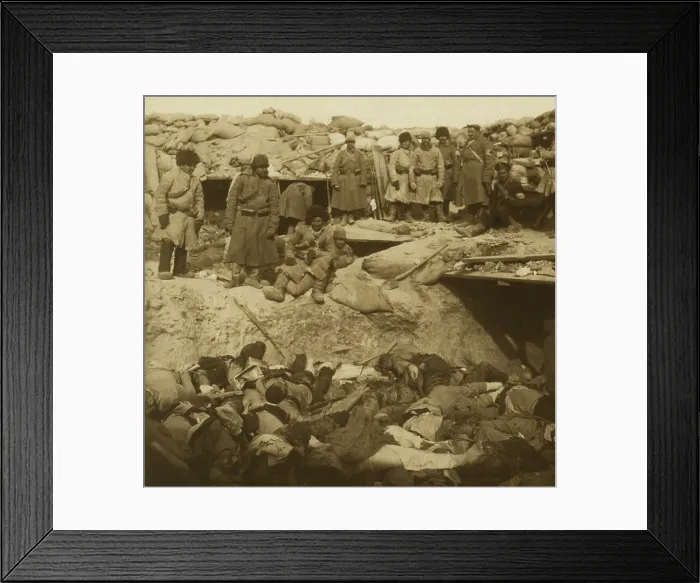 Framed Print : The horrors of modern war! A trench filled with Japanese dead -- in a Russian fort, Port Arthur, was the 1904 caption for this image Framed Print : The horrors of modern war! A trench filled with Japanese dead -- in a Russian fort, Port Arthur, was the 1904 caption for this image