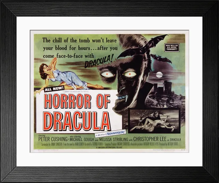 Framed Print : HORROR OF DRACULA, Christopher Lee on poster art, 1958