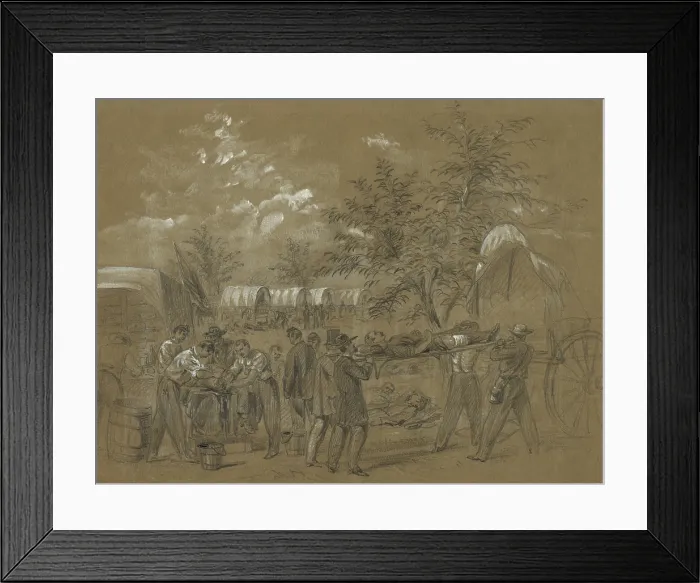 Framed Print : US Civil War. Battle of Antietam, also called Battle of Sharpsburg, Sept. 17, 1862. Citizen volunteers help lift a stretch with a wounded soldier into an army Ambulance Framed Print : US Civil War. Battle of Antietam, also called Battle of Sharpsburg, Sept. 17, 1862. Citizen volunteers help lift a stretch with a wounded soldier into an army Ambulance