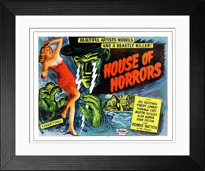 Framed Print : HOUSE OF HORRORS, l-r: Virginia Grey, Rondo Hatton on 1952 poster art, 1946 Framed Print : HOUSE OF HORRORS, l-r: Virginia Grey, Rondo Hatton on 1952 poster art, 1946