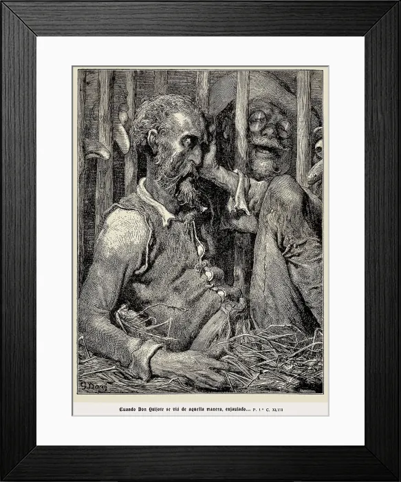 Framed Print : CERVANTES SAAVEDRA, Miguel de (1547-1616). Illustration of chapter 47, first part. Etching. SPAIN. Barcelona. Biblioteca de Catalunya (National Library of Catalonia)