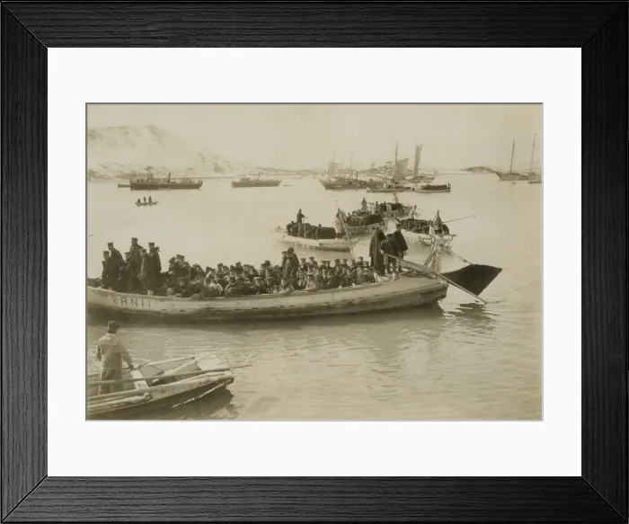Framed Print : Japanese boats approach landing, Chemulpo (Inchon), Korea. Following the surprise attack of Feb Framed Print : Japanese boats approach landing, Chemulpo (Inchon), Korea. Following the surprise attack of Feb