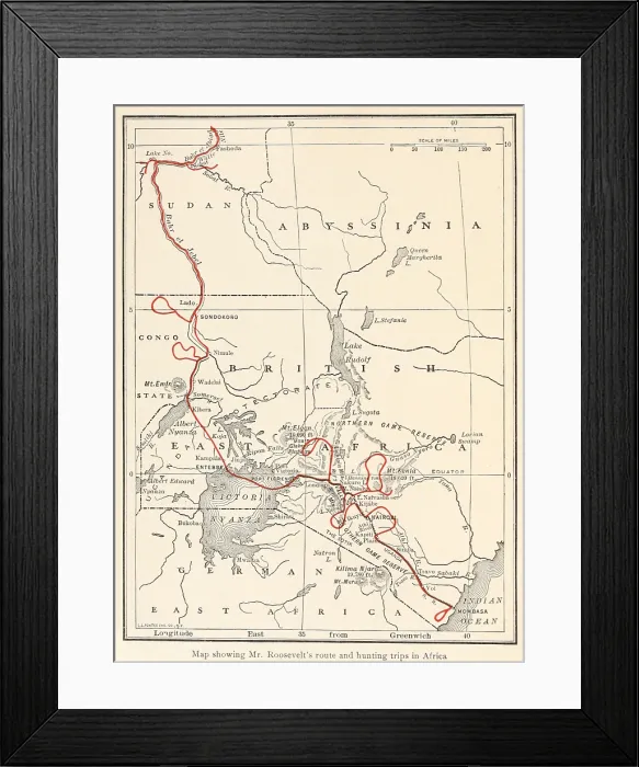 Framed Print : Map of the route of the Smithsonian-Roosevelt African Expedition, May 1909-March 1910 Framed Print : Map of the route of the Smithsonian-Roosevelt African Expedition, May 1909-March 1910