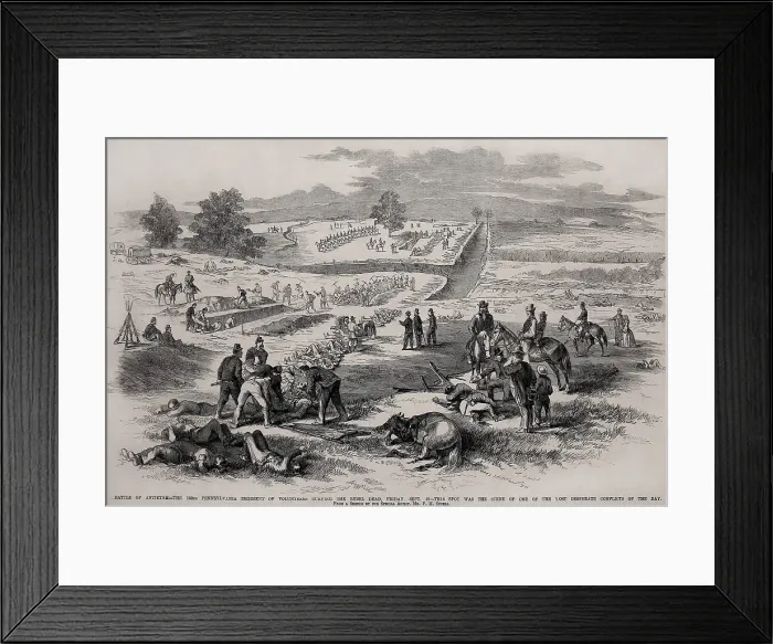 Framed Print : US Civil War. Battle of Antietam, also called Battle of Sharpsburg, Sept. 17, 1862. The 180th Pennsylvania Regiment of Volunteers burying Confederate dead, on Friday, Sept 19th