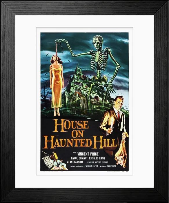 Framed Print : HOUSE ON HAUNTED HILL, alternate poster art for Vincent Price classic, 1959