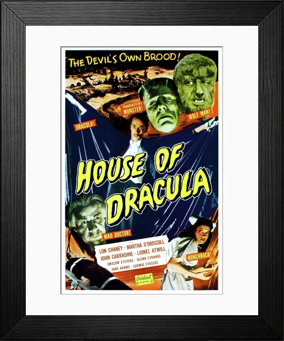 Framed Print : HOUSE OF DRACULA, top from left: Glenn Strange, Lon Chaney Jr. center: John Carradine, bottom from left: Glenn Strange (strapped to table), Onslow Stevens (bearded man) Framed Print : HOUSE OF DRACULA, top from left: Glenn Strange, Lon Chaney Jr. center: John Carradine, bottom from left: Glenn Strange (strapped to table), Onslow Stevens (bearded man)