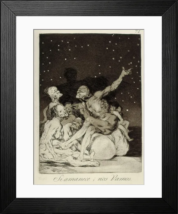 Framed Print : GOYA Y LUCIENTES, Francisco de (1746-1828). When day breaks we will be off. 1799. Plate 71 of 'Los Caprichos', etching, burnished aquatint and burin. Etching; Engraving