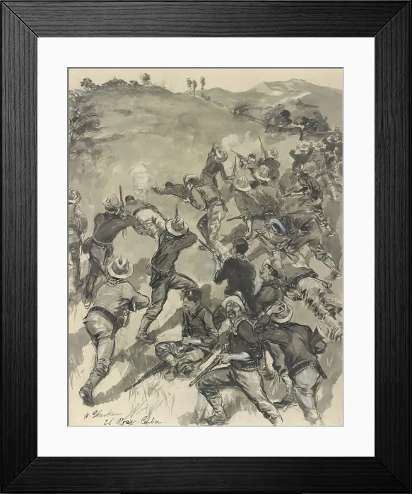Framed Print : US soldiers engaged in battle at El Pozo Centra, half a mile from the action on San Juan Hill