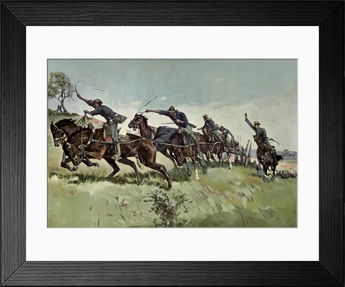 Framed Print : Captain George Grime's battery going up El Pozo Hill to support the advance against Santiago Heights. July 1, 1898 Framed Print : Captain George Grime's battery going up El Pozo Hill to support the advance against Santiago Heights. July 1, 1898