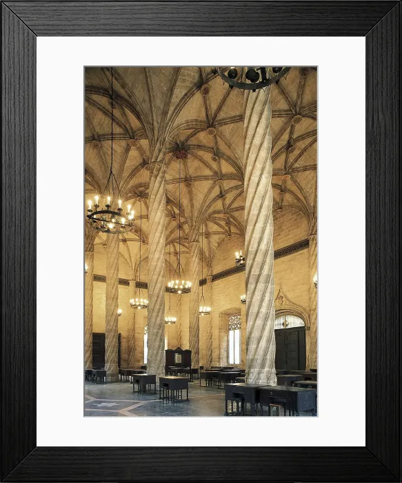 Framed Print : Lonja de la Seda o Lonja de Mercaderes (Silk or Merchant's Exchange) of Valencia. 1482-1533. SPAIN. Valencia. Llotja (Guildhall). Contract Hall, by Pere Comte. Gothic art