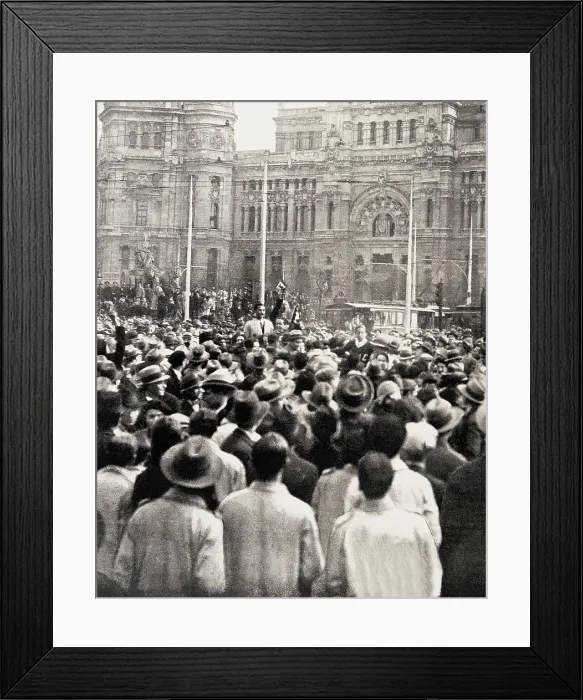 Framed Print : Spain (1930). Student demonstration. The student Sbert raisng a flag of the FUE. Image published in 'La Esfera' (1st March 1930)