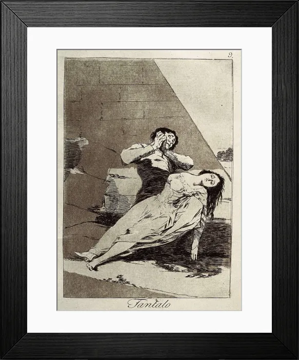Framed Print : GOYA Y LUCIENTES, Francisco de (1746-1828). Tantalus. 1799. Plate 9 of 'Los Caprichos', etching and burnished aquatint. Etching; Engraving. SPAIN. Madrid Framed Print : GOYA Y LUCIENTES, Francisco de (1746-1828). Tantalus. 1799. Plate 9 of 'Los Caprichos', etching and burnished aquatint. Etching; Engraving. SPAIN. Madrid