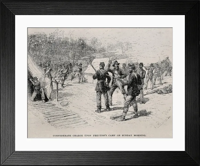Framed Print : US Civil War, Battle of Shiloh, also called the Battle of Pittsburg Landing, Tennessee, April 6-7, 1862. It began early Sunday morning, with a Confederate surprise attack on Gen