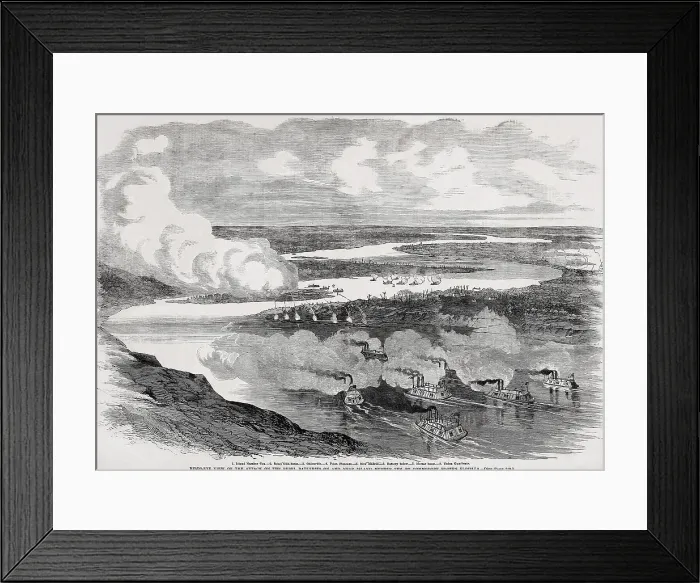 Framed Print : US Civil War, Battle of Island Number Ten, on the Mississippi River, Feb. 28-April 8, 1862. Union navy attacks the Confederate batteries on the island