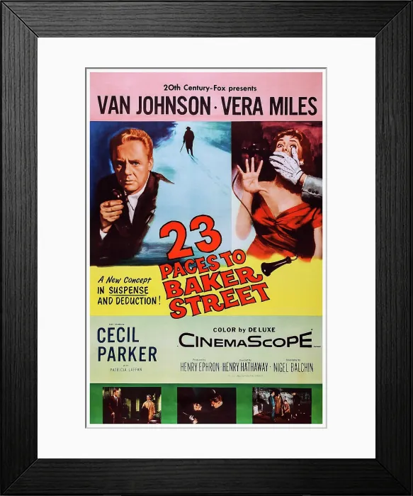 Framed Print : 23 PACES TO BAKER STREET, US poster art, top from left: Van Johnson, Vera Miles, 1956, TM & Copyright 20th Century Fox Film Corp. All rights reserved / courtesy Everett Collection Framed Print : 23 PACES TO BAKER STREET, US poster art, top from left: Van Johnson, Vera Miles, 1956, TM & Copyright 20th Century Fox Film Corp. All rights reserved / courtesy Everett Collection