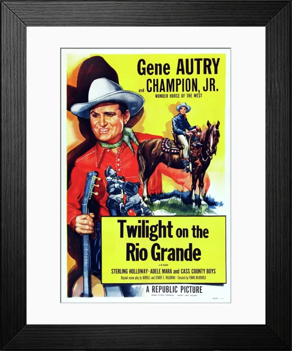 Framed Print : TWILIGHT ON THE RIO GRANDE, US poster art, Gene Autry, 1947 Framed Print : TWILIGHT ON THE RIO GRANDE, US poster art, Gene Autry, 1947