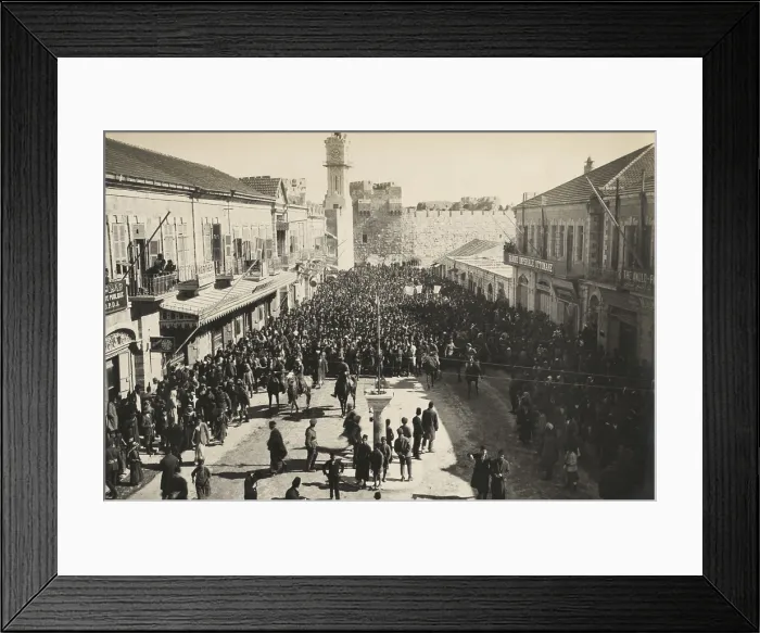 Framed Print : Arab anti-Zionist demonstration leaving Jaffa Gate after Friday prayers in Jerusalem in 1920 (BSLOC_2017_1_190)