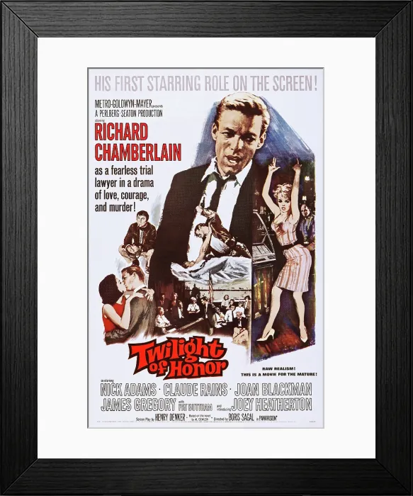 Framed Print : TWILIGHT OF HONOR, US poster art, Richard Chamberlain, Joey Heatherton, 1963 Framed Print : TWILIGHT OF HONOR, US poster art, Richard Chamberlain, Joey Heatherton, 1963