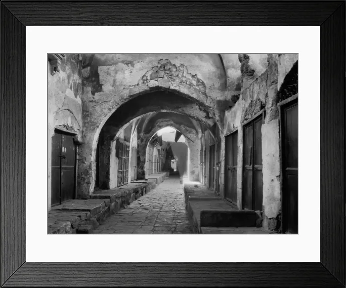 Framed Print : A general strike by Arabs closed shops in the jewelers market in Jerusalem. The Arab Revolt strike began on April 19, 1936 and lasted until Oct. 1936 (BSLOC_2017_1_204)