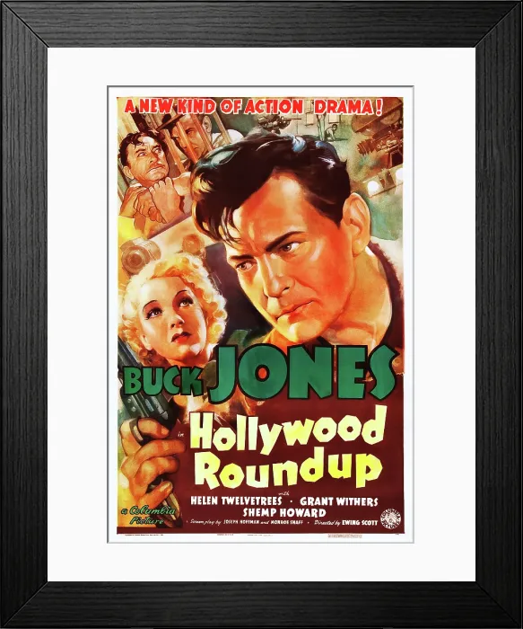 Framed Print : HOLLYWOOD ROUNDUP, US poster art, Helen Twelvetrees, Buck Jones, 1937 Framed Print : HOLLYWOOD ROUNDUP, US poster art, Helen Twelvetrees, Buck Jones, 1937